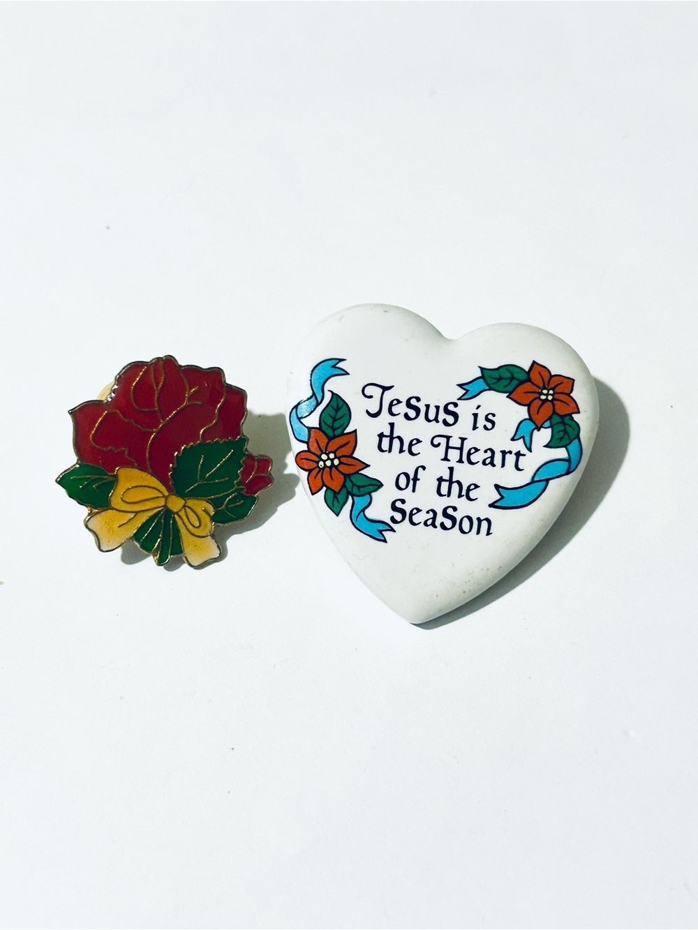 Lot of Holiday Pins, Red Rose Pin and Jesus is the Heart of the Season Pin